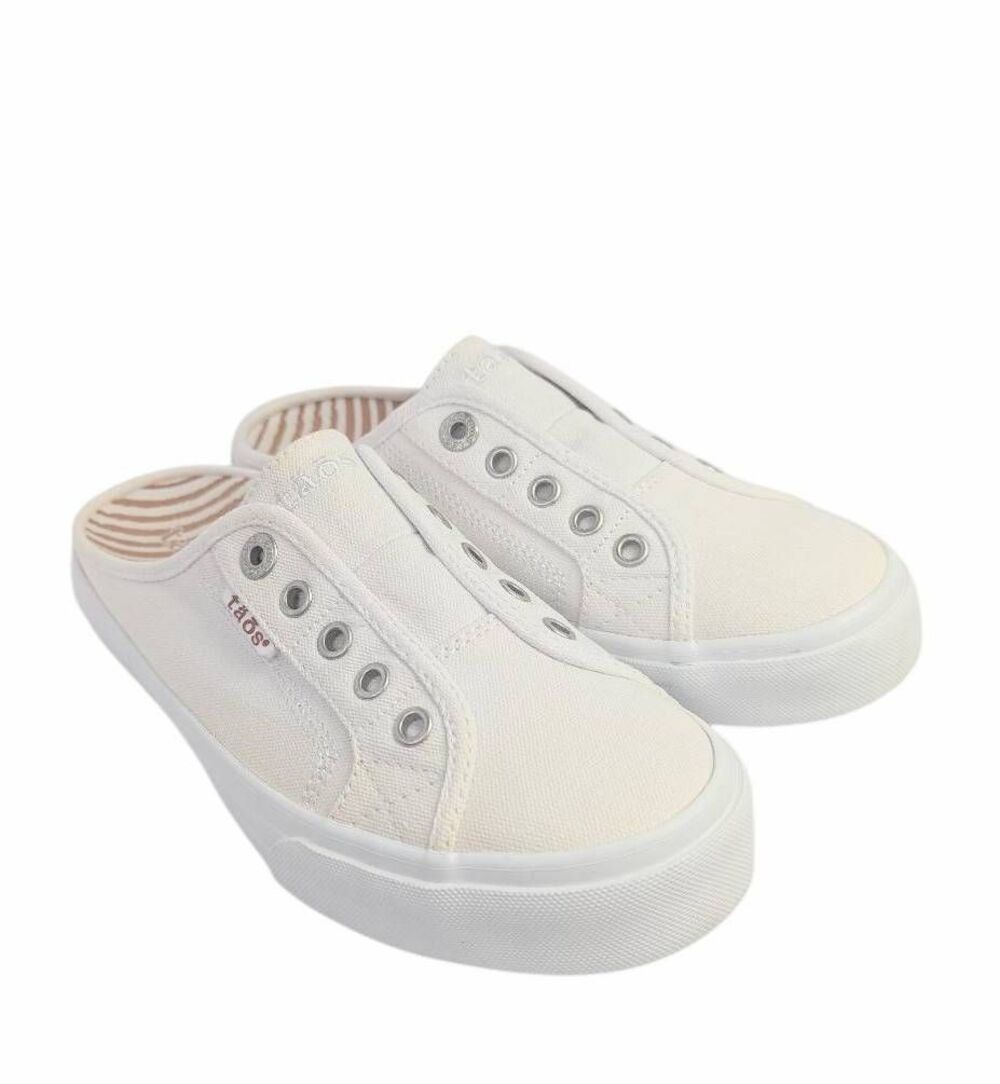 Taos EZ Soul White canvas slip on comfort arch support mule sneaker womens 7.5